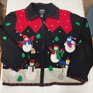 Designers Originals Studio Fa La La America Limited Snowman Zip Up Sweater